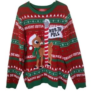 Rudolph the Red Nosed Reindeer Christmas Sweater 2XL Straight Outta North Pole